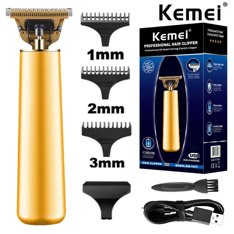 

Kemei Hair Clippers T9 Professional Electric 0mm Hair Beard Cordless Trimmer Barber Gold Cutter Rechargeable Lighters KM-1978B