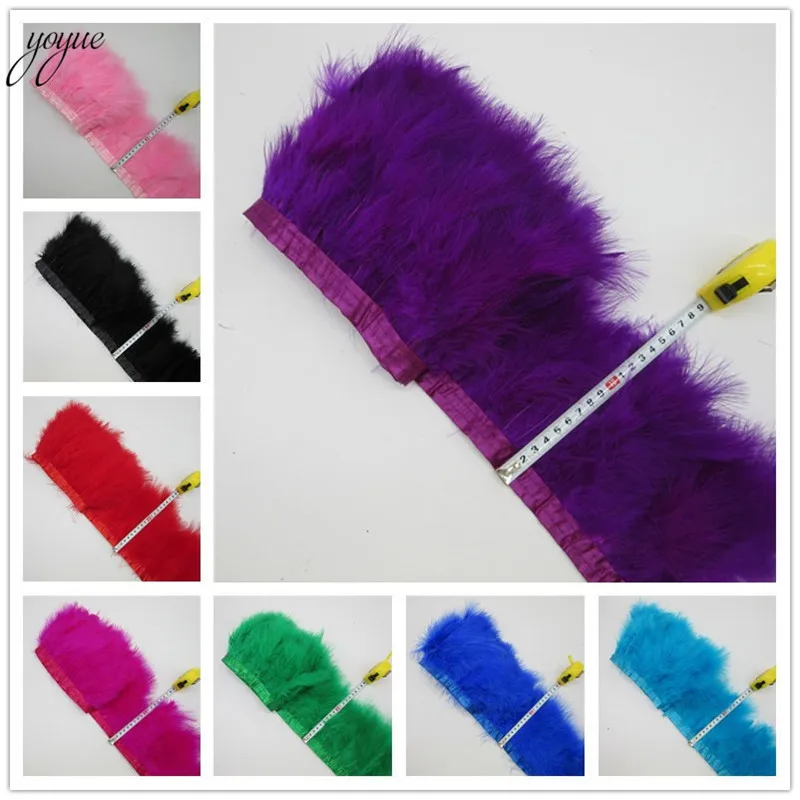 

YOYUE 10Yards/lot Fluffy Marabou Feather Trims Fringe 6-8inch Turkey Feathers for Crafts Ribbon Boa Clothing Wedding Decoration