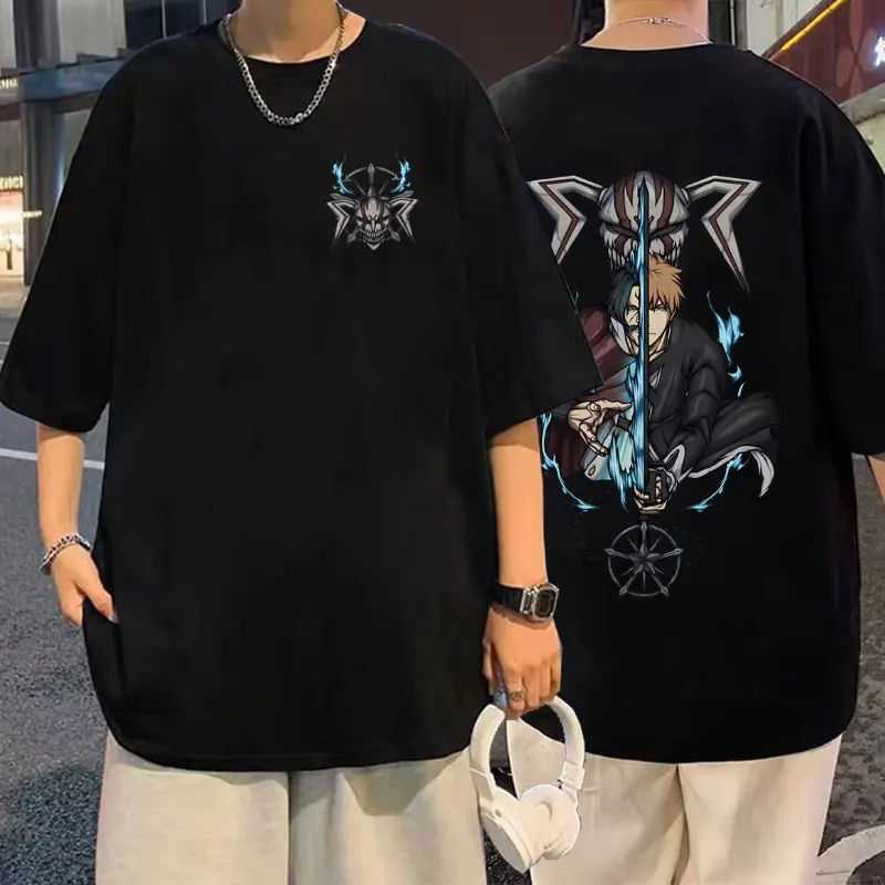 

Japanese Anime Bleach Yhwach and Kurosaki Ichigo Graphic T-shirt Men's Manga Vintage Casual Tshirt Male Fashion Oversized Tees