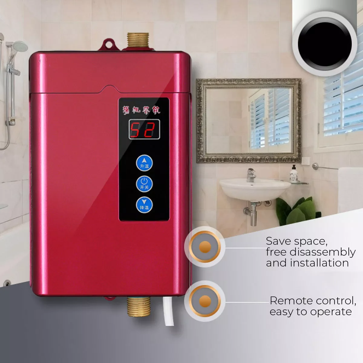 EU/US Plug 4000W Electric Tankless Instant Hot Water Heater Kitchen Bathroom Shower Sink Tap Thermostat enlarge