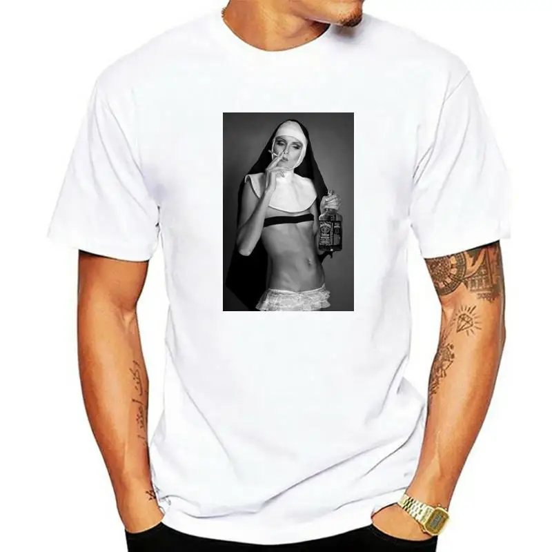 

Nun Smoking Drinking T Shirt Funny Cool Designer Summer Top Gift Present cotton tshirt men summer fashion t-shirt euro size