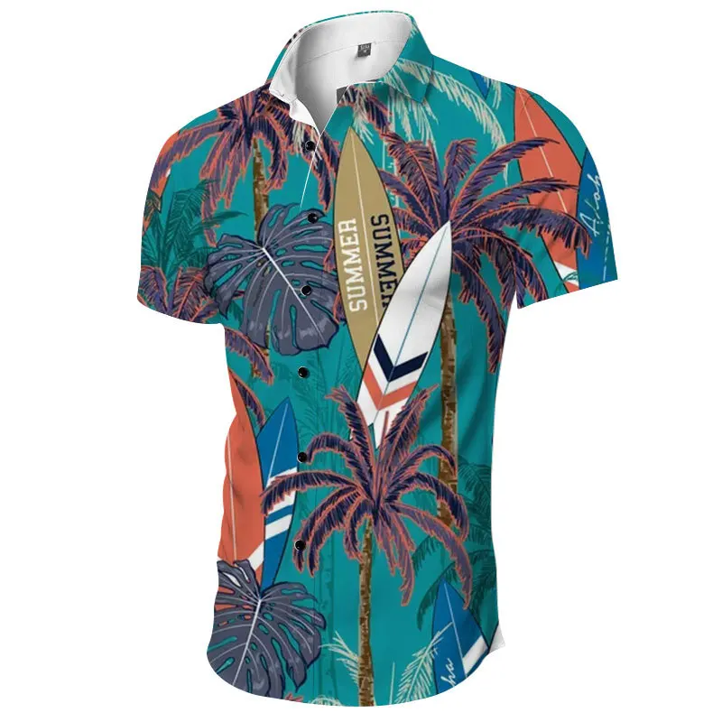 

Hawaiian Shirt Men 3xl Loose Shirts Men Fashion Palm Tree Printed Beach Wear Top Single Breasted Cuban Collar Shirt
