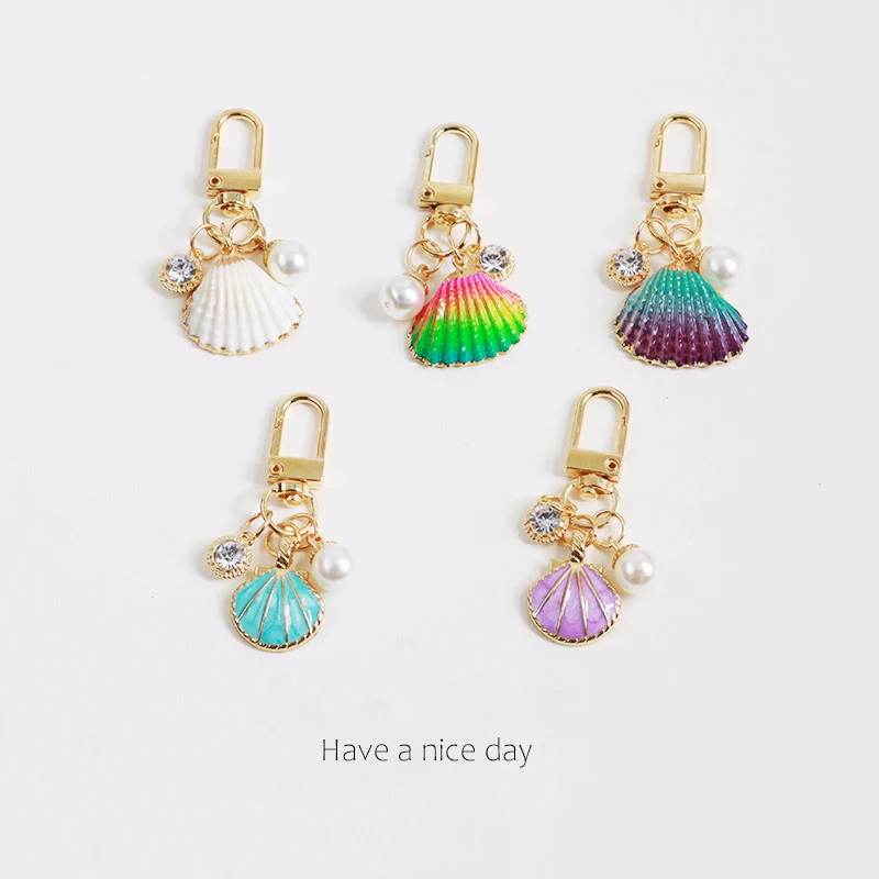 

Colourful Shell Pearl Keychain Kawaii Car Key Chain Accessories Pendant Clothes Backpack Keyring Wholesale Items For Boutique