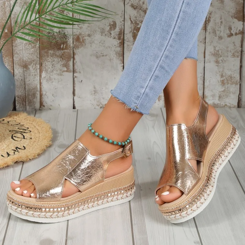 

Женские сандалии на танкетке, дизайнерские Летние повседневные шлепанцы на платформе и высоком каблуке, пляжные шлепанцы, сланцы, 2023