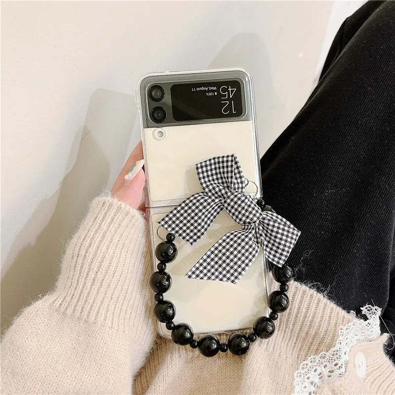 

Cute Bow Bracelet Phone Cases For Samsung Galaxy Z Flip 3 Clear PC Hard Back Cover Case For Samsung Galaxy Z Flip3 5G