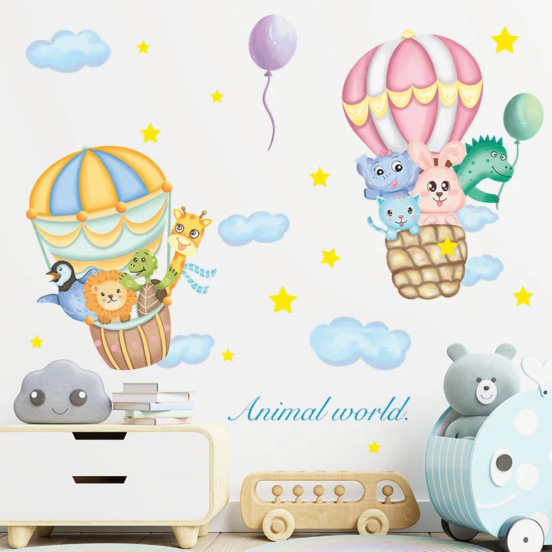 

Cartoon Small Animal Hot Air Balloon Cloud Self-Adhesive Wall Stickers Home Decoration Wall Decor Home Accessories Wallpaper