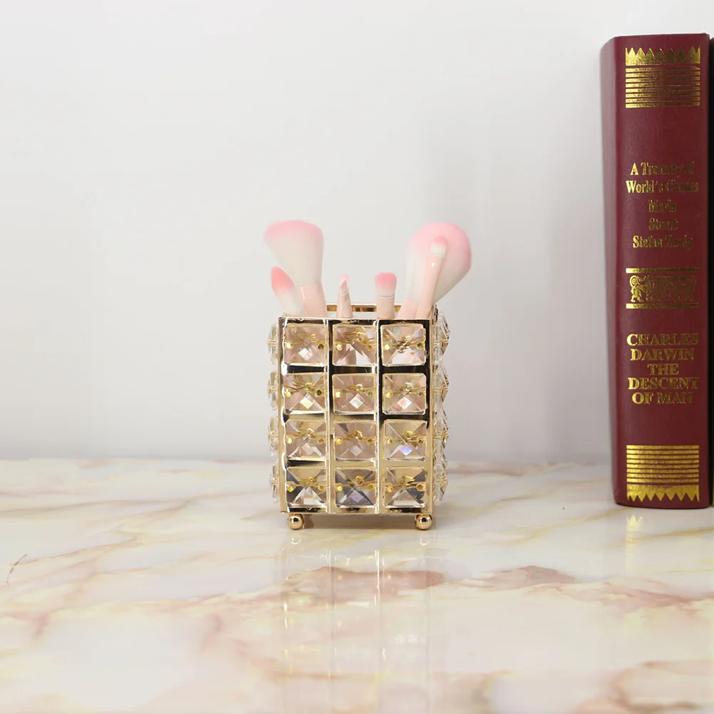 

Прозрачный держатель для ручек, расческа, кастрюля для кистей для макияжа, контейнер для хранения, настольный квадратный органайзер, украшения (золотистый)