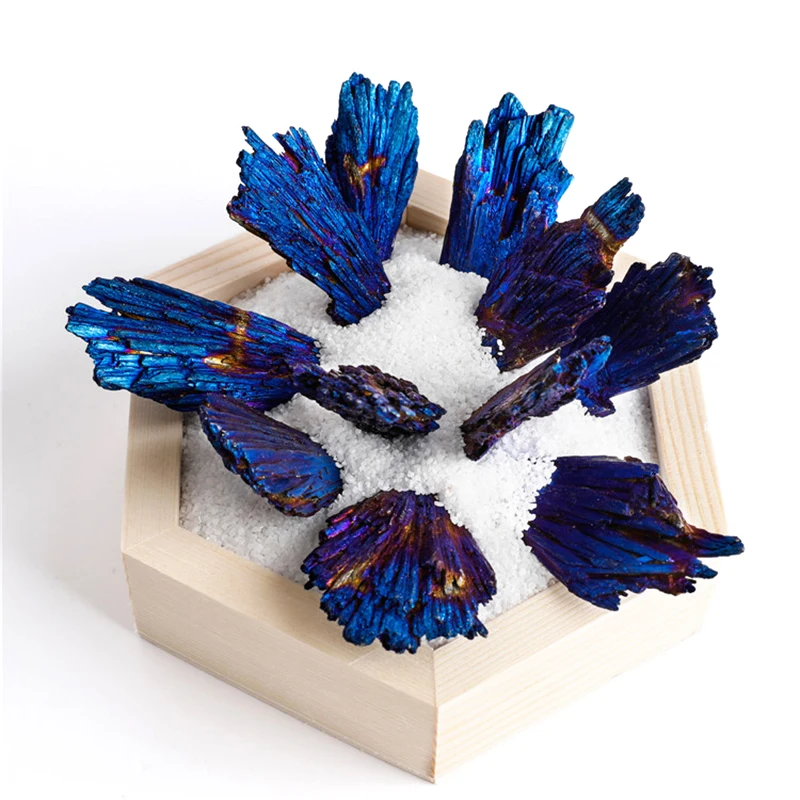 1pcs Stones And Crystal Black Tourmaline Natural Blue Colors and Minerals Blue Titanium Aura Quartz Crystal Tail Decor