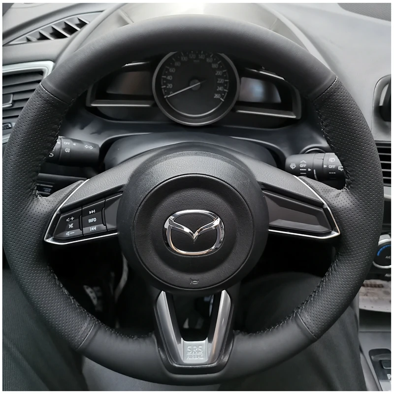 

Сшитый вручную чехол на руль, черная кожа из микрофибры для Mazda CX-3 CX3 CX-5 CX5 2017 2018, автомобильные аксессуары