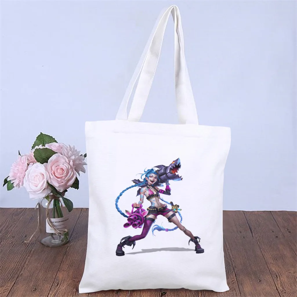 

Jinx FightHandbag Arcane League of Legends Shoulder Canvas Bag Teen Storage Pocket Double Print Fitness Shopper HandBag Tote Bag