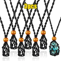 3pc adjustable necklace cord empty meditation stone holder wax rope necklace natural quartz crystal healing stone chakra net bag
