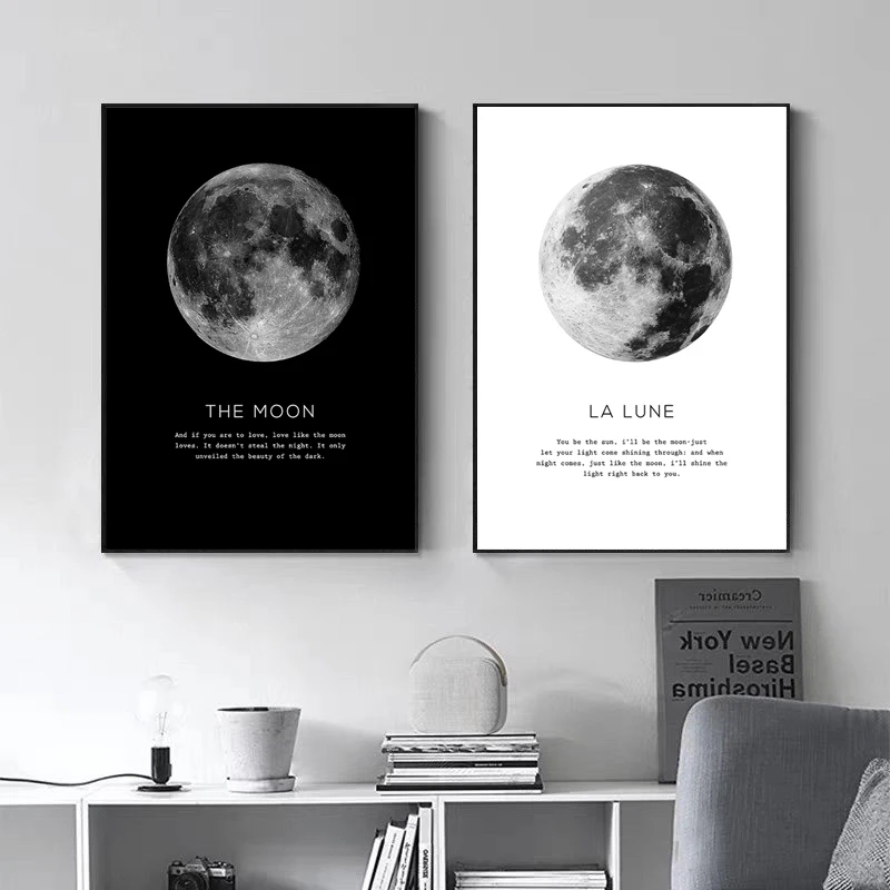 Современные черно-белые планеты Луна цитаты Холст Плакаты настенная живопись