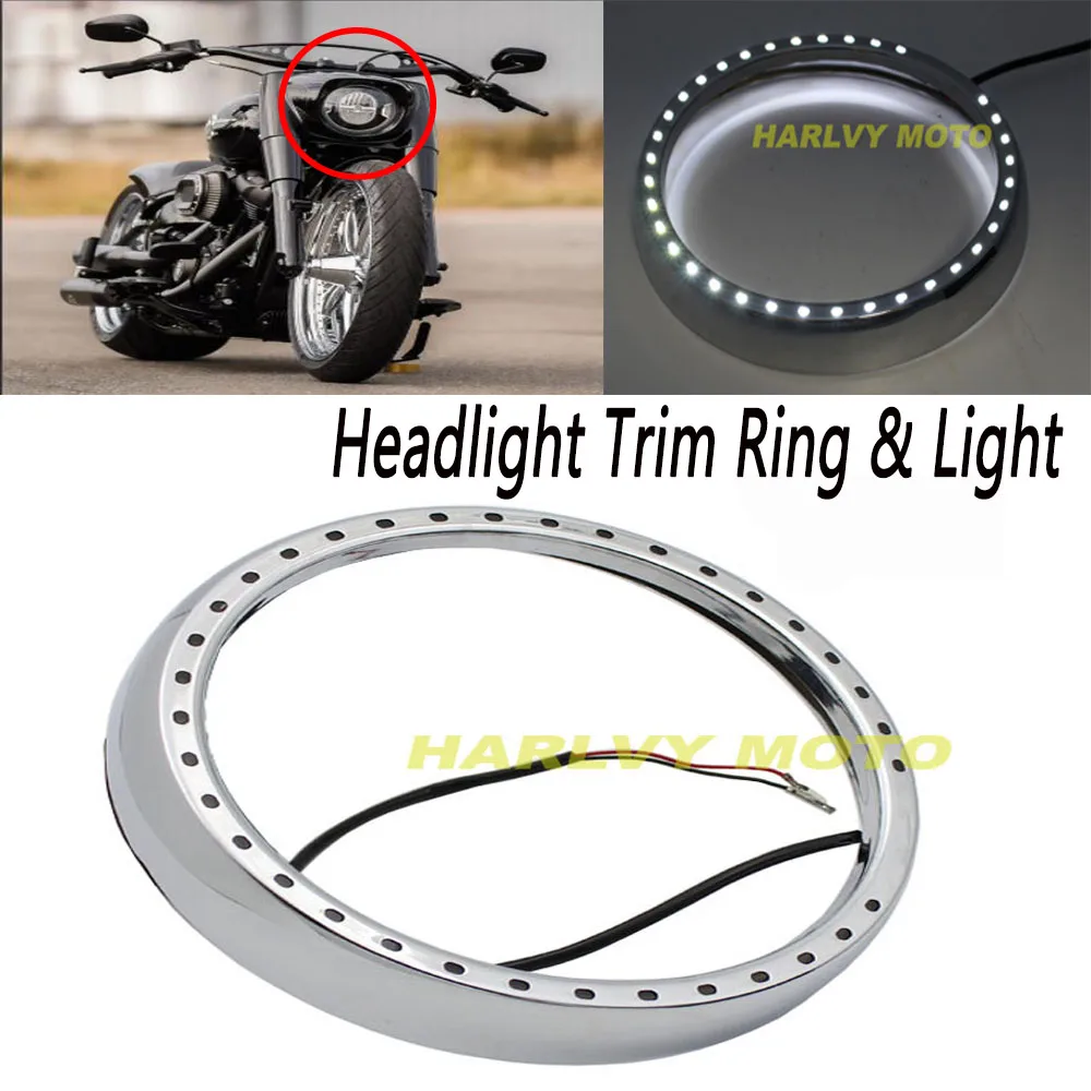 

For Touring Road King Electra Street Glide 7" Headlight Trim Ring & Light