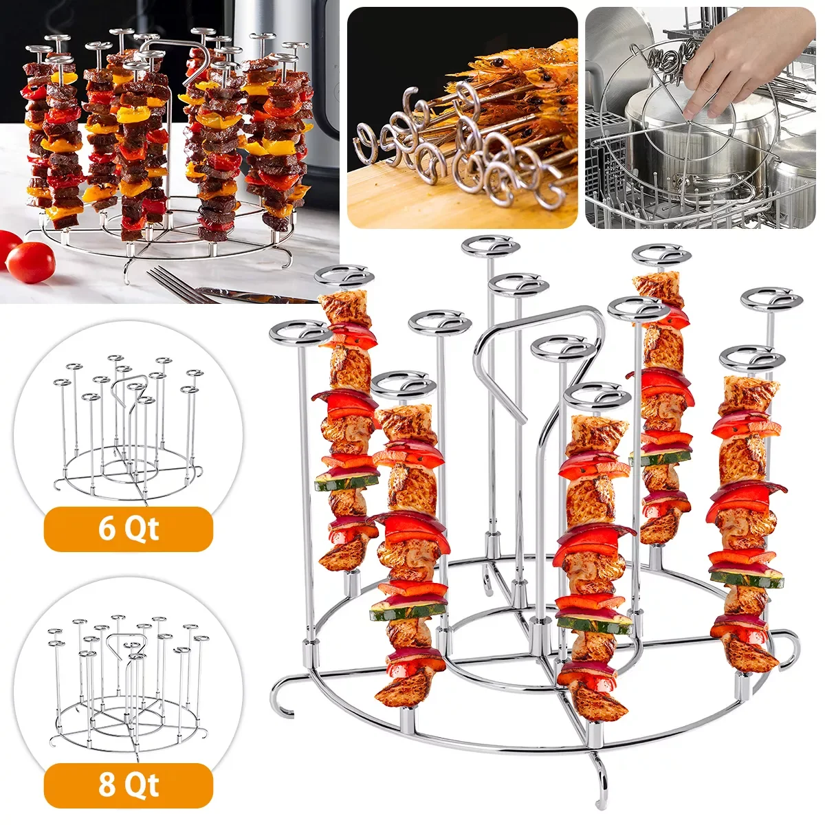 

NEW2023 Air Fryer Skewer Stand Compatible With 6Qt /8Qt Air Fryer Pot Stainless Steel Skewer Rack Set BBQ Grill Tool Kitchen Acc