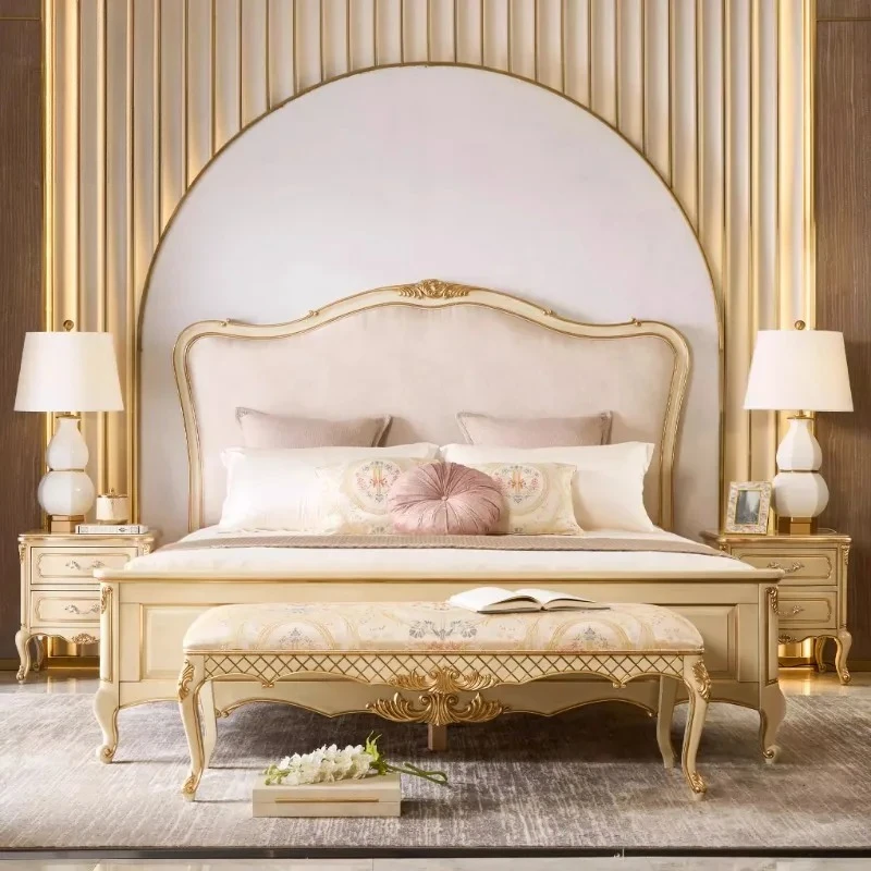 Фото Двуспальная кровать King Size для спальни, роскошная, современная, напольная, деревянная, экономящая пространство, мягкая, удобная, уникальная мебель №1