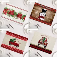 2023 New 4Pcs Placemats and 1Pc Flags Holiday Ornaments Washed Cotton Linen Christmas Placemats Table Flags