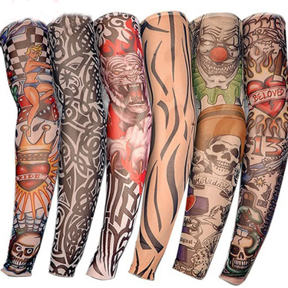 

1Pc Elastic Tattoo Arm Sleeves Skull Fake Arm Warmer Long Sleeves Unisex UV Sun Protection for Summer Outdoor Cycling Sports