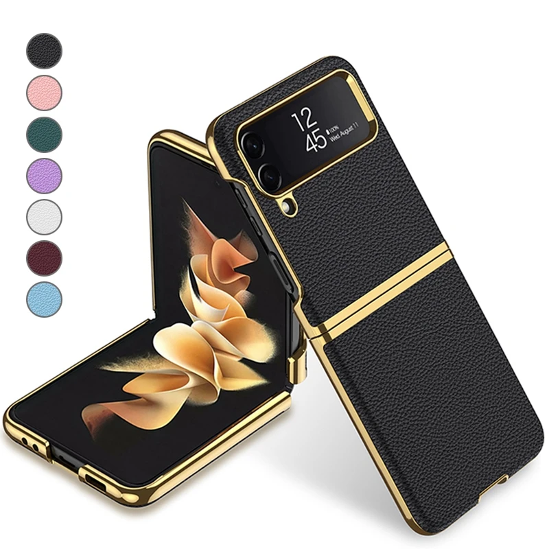 

For Samsung Galaxy Z Flip 4 Electroplated Plain Ieather Curved Phone Case For Samsung Galaxy Z Flip 4 Fashion Color Cover Case
