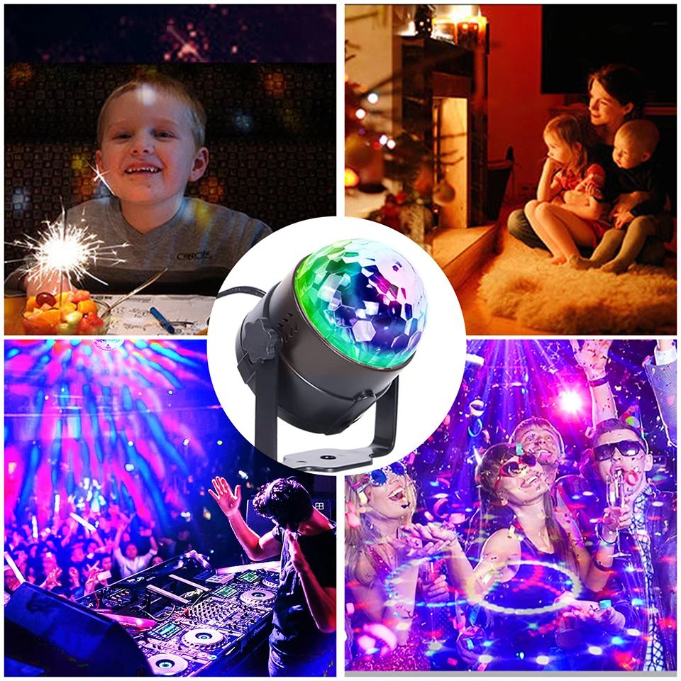 Вращающийся дискошар со звуковой активацией праздничный светодиодный