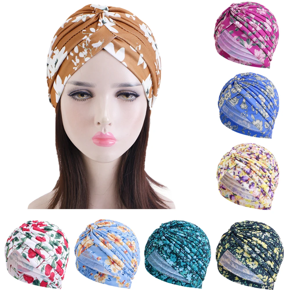 

African Print Chemo Cap Turban Women Muslim Hijab Bonnet Hat Beanies Headwear Hair Loss Cover Indian Head Scarf Wrap Pleated Cap