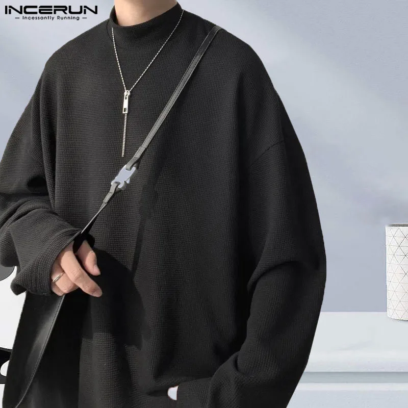 

Korean Style New Men Solid All-match Simple Camiseta Casual Streetwear Male O-neck Long Sleeve T-shirts S-5XL INCERUN Tops 2023