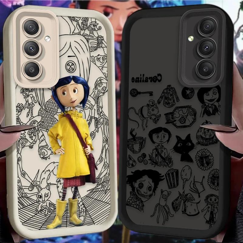 Anime Black C-Coraline Phone Case for Samsung Galaxy A35 A55 A15 A25 A16 A06 A05 A05S A24 A13 A23 A12 A22 A32 A52 A71 A51 4G