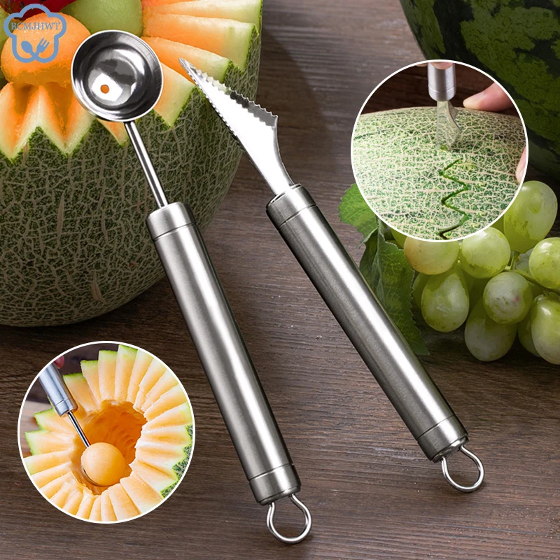 

1PCS Dual-head Stainless Steel Carving Knife Fruit Watermelon Ice Cream Baller Scoop Stacks Spoon Home Kitchen Accessories