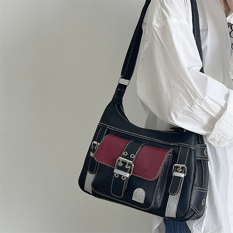 

Y2k Hot Girls Retro Shoulder Bags Contrast Color Women's Vintage Messenger Bag New Trendy Cool Ladies PU Tote Purse Handbags