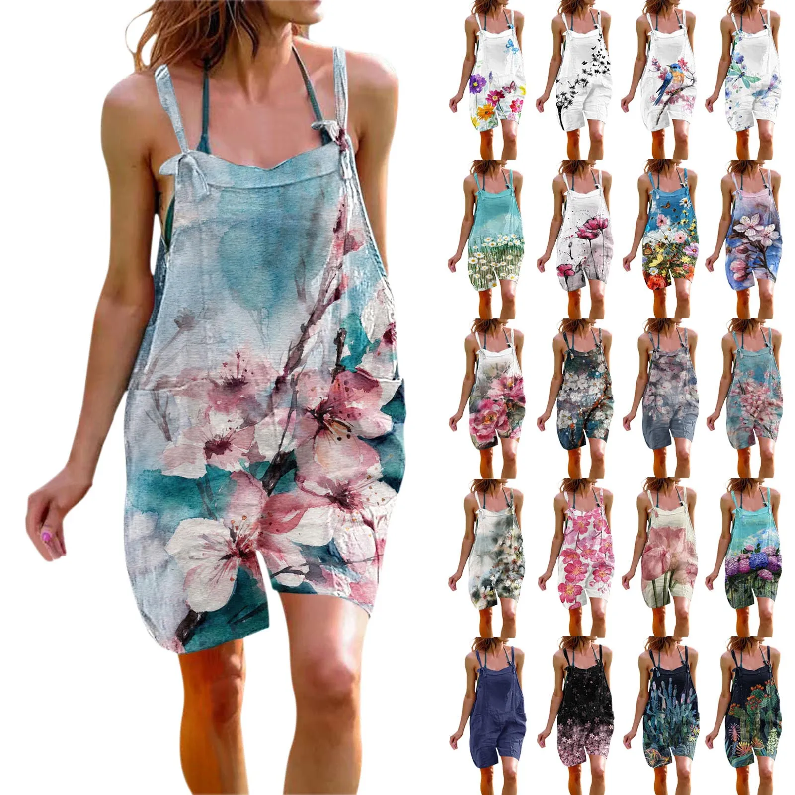 

Women Summer Loose Casual Sleeveless Adjustable Spaghetti Strap Jumpsuits Stretchy Shorts Romper Long Sleeve Wide Leg Jumpsuit