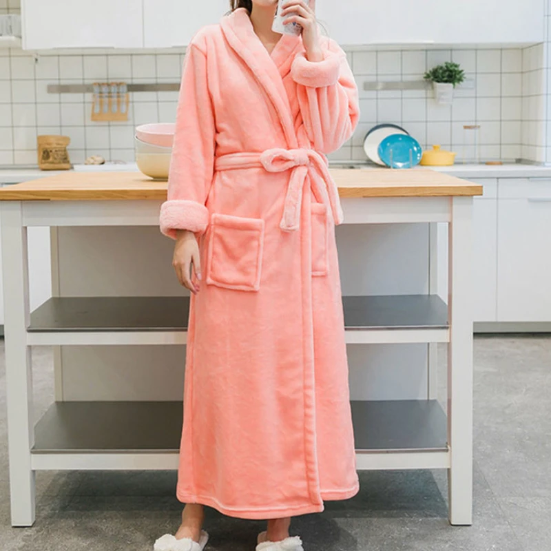 

Flannel Robes Couple Women Sweet Simple Thicker Sleepwear Bathrobe Warm Loose Comfortable Womens Long Sleeve Homewear Elegant