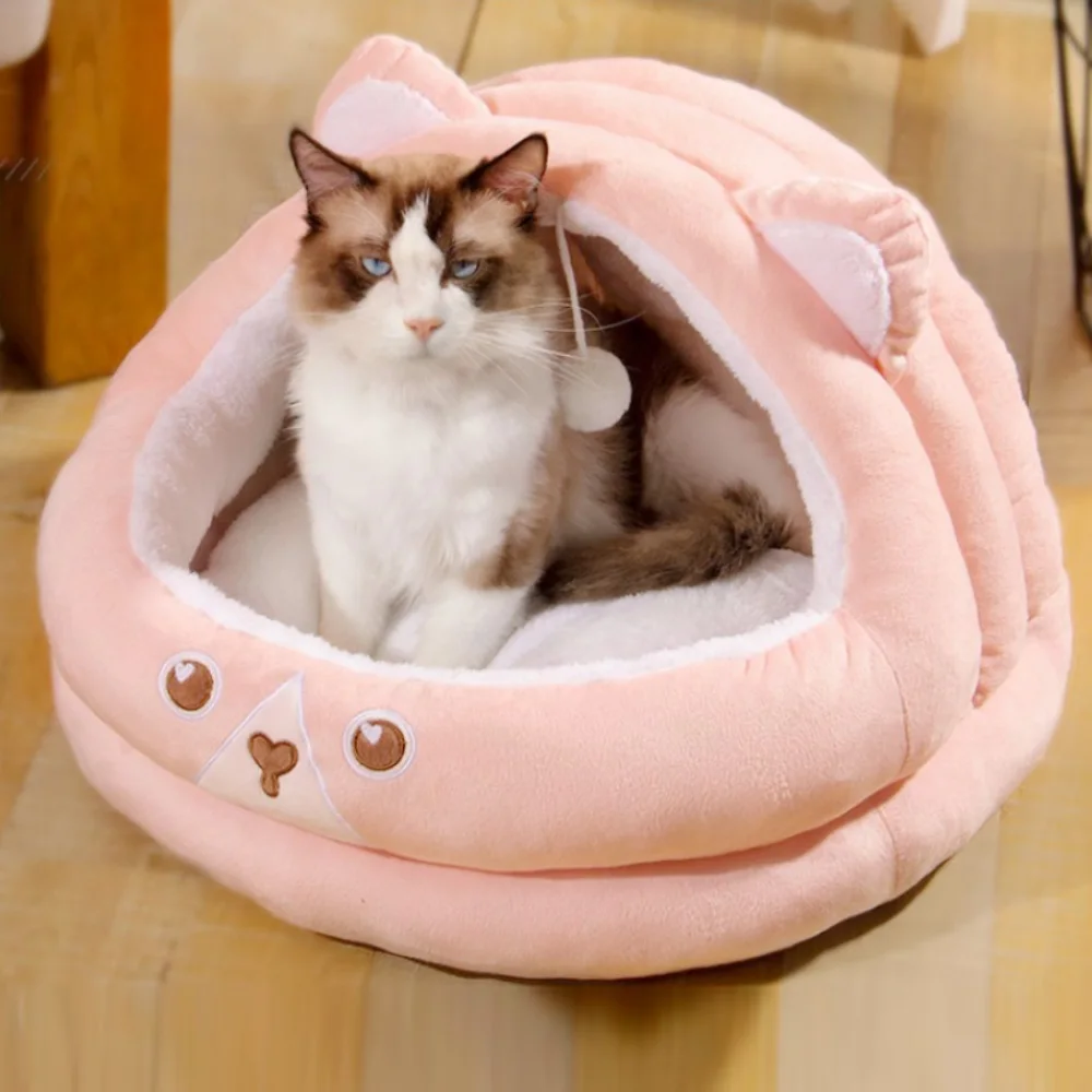 

Cat Bed Cave Autumn Winter Cat Cradle Cute Warm Cat Bed Kitten House Semi Closed Dog House Pet Supplies Bed for Samll Middle Dog