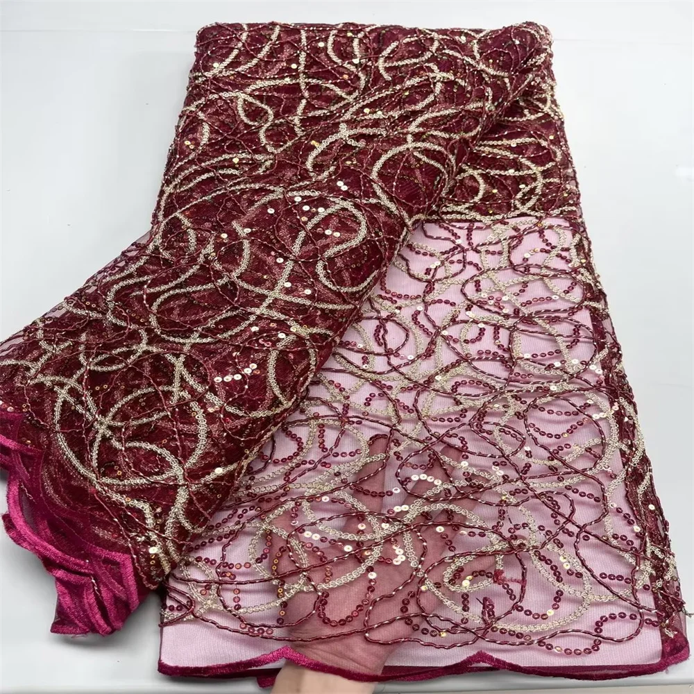 

2023 High Quality African Sequins Lace Fabric Latest Nigerian Cord Tulle Lace Fabric Embroidered Sequence Lace Fabric 5 Yards