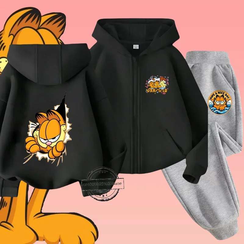 Детский комплект рубашек Garfiel на молнии с мультяшным аниме принтом осень/зима