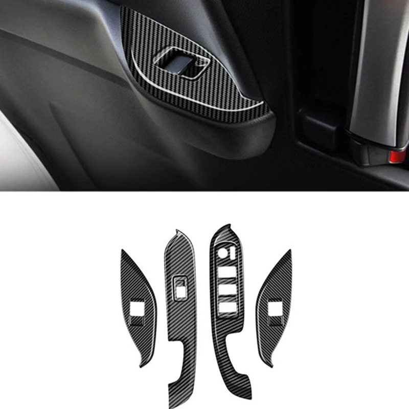 Углеродное волокно кнопка подъема окна крышка переключателя наклейка ABS