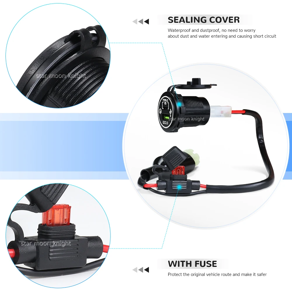 Быстрое зарядное устройство NX400 с двумя разъемами USB Type-C и QC3.0 для мотоциклов Honda NX