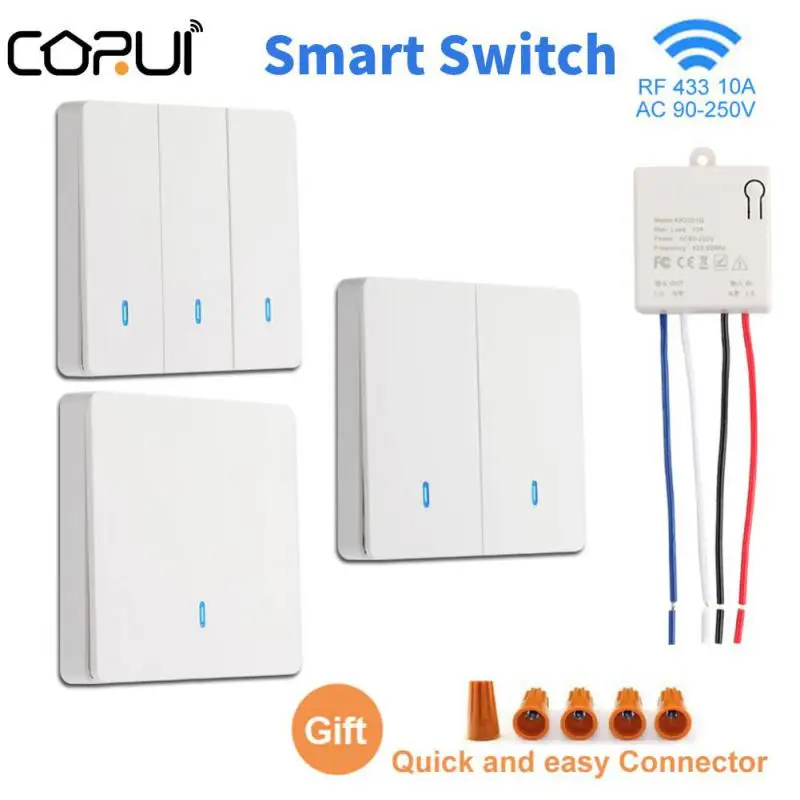 

Wireless Smart Home Switch Light RF 433Mhz Wall Panel Switch with Remote Control Mini Relay Receiver 220V Led Light Lamp Fan