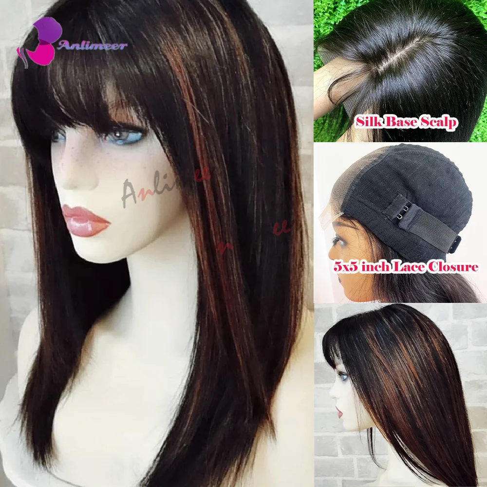 

Straight Human Hair Wigs Highlight Copper Wig 360 Wig Human Hair Full Lace Wigs With Bangs for Black Women Human Hair