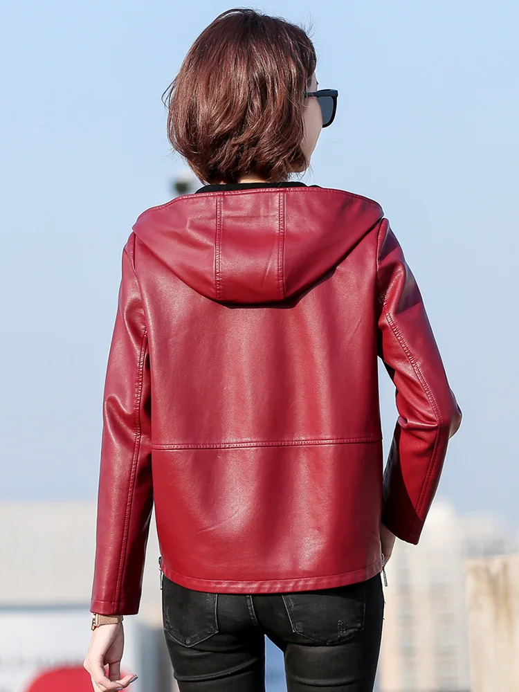 Autumn Famale Short Casual Sheepskin Coat 2022 Fashion New Hooded Genuine Leather Jacket Women Clothing Loose Zipper Outerwear