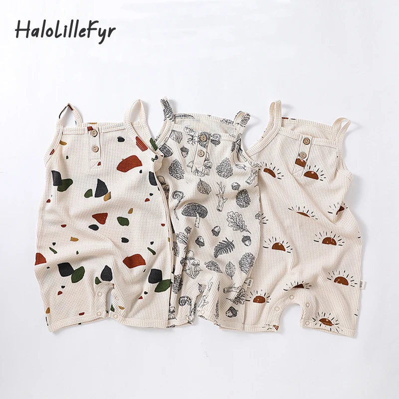 

Детский комбинезон без рукавов, комбинезон на подтяжках с принтом для мальчиков и девочек, летняя одежда для младенцев, комбинезон для новорожденных, хлопковое дышащее боди
