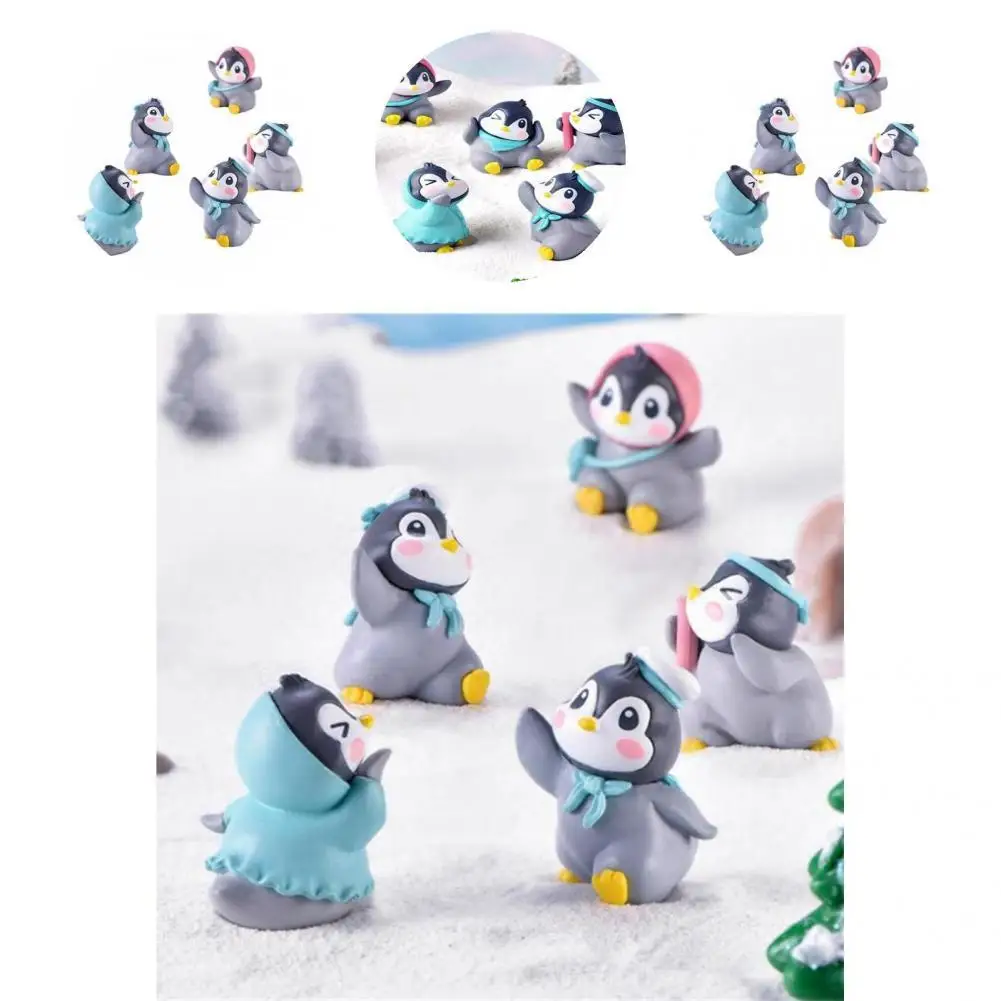 

6Pcs/Set Great Lightweight Eye-catching Miniature Penguin Sculpture for Household Animal Statue Miniature Figurine