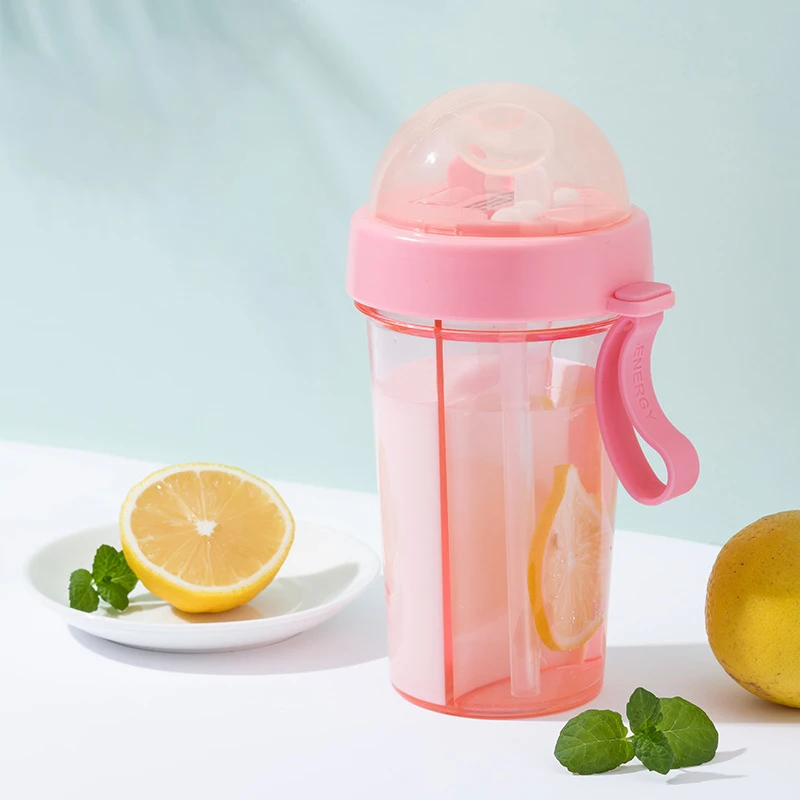 

600ML Portable Water Bottle Dual-Use Drinking Bottle Children Travel Sport Water Cup with Straw Lid for Home Outdoor Supplies