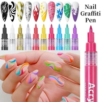 nail art drawing graffiti pen waterproof painting liner brush diy 3d abstract lines fine details flower pattern manicure tools
