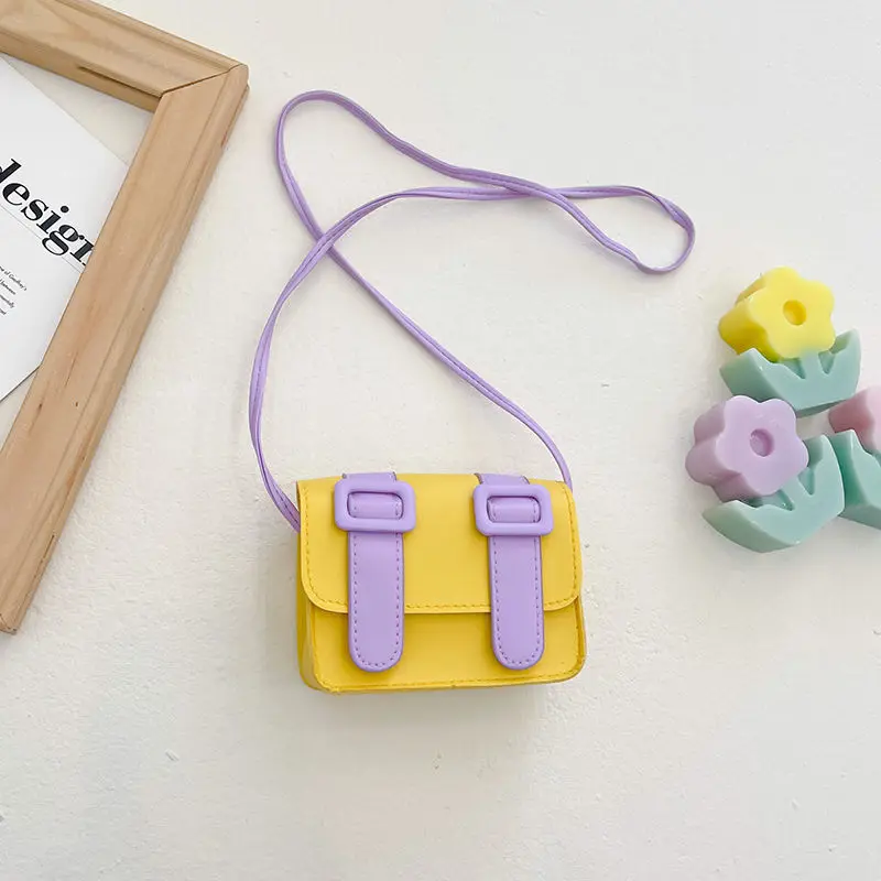Contrast Color Children's Small Square Shoulder Bag Cute Baby Girls Messenger Bags PU Leather Kids Boys Mini Coin Purse Handbags