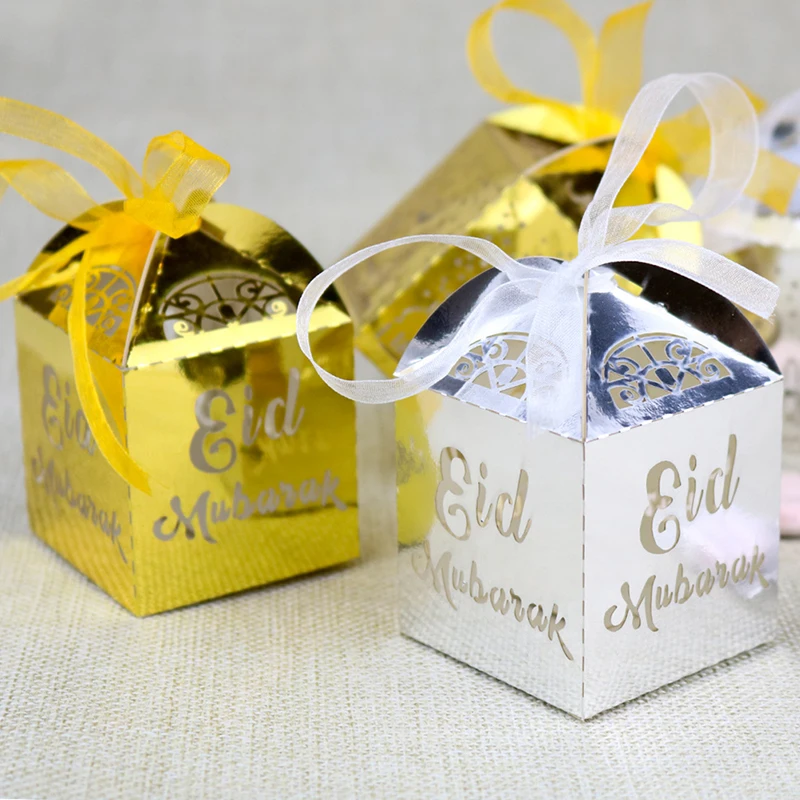 

10pcs Laser Cut Gift Box Ramadan Decoration Candy Box for Eid Mubarak Hajj Ramadan Party Muslim Event Party Favors Decorations