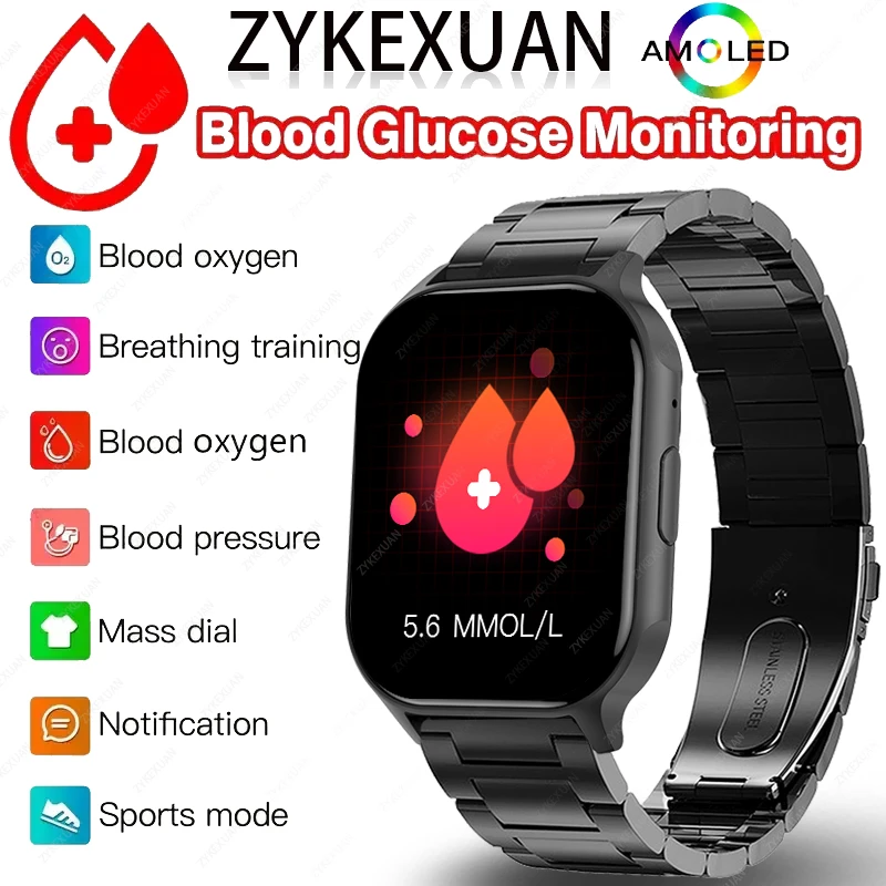 

2023 New Smart watch Men 2.04 AMOLED HD Screen Smart Watch Bluetooth Call blood sugar Blood Oxygen Heart Rate Sport Waterproof
