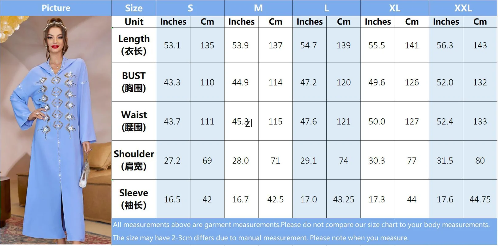 Women's Elegant Party Dresses Rhinestone Hooded Abayat Long Sleeve Split Hem Robe Abaya Ramadan Dress Jalabiya