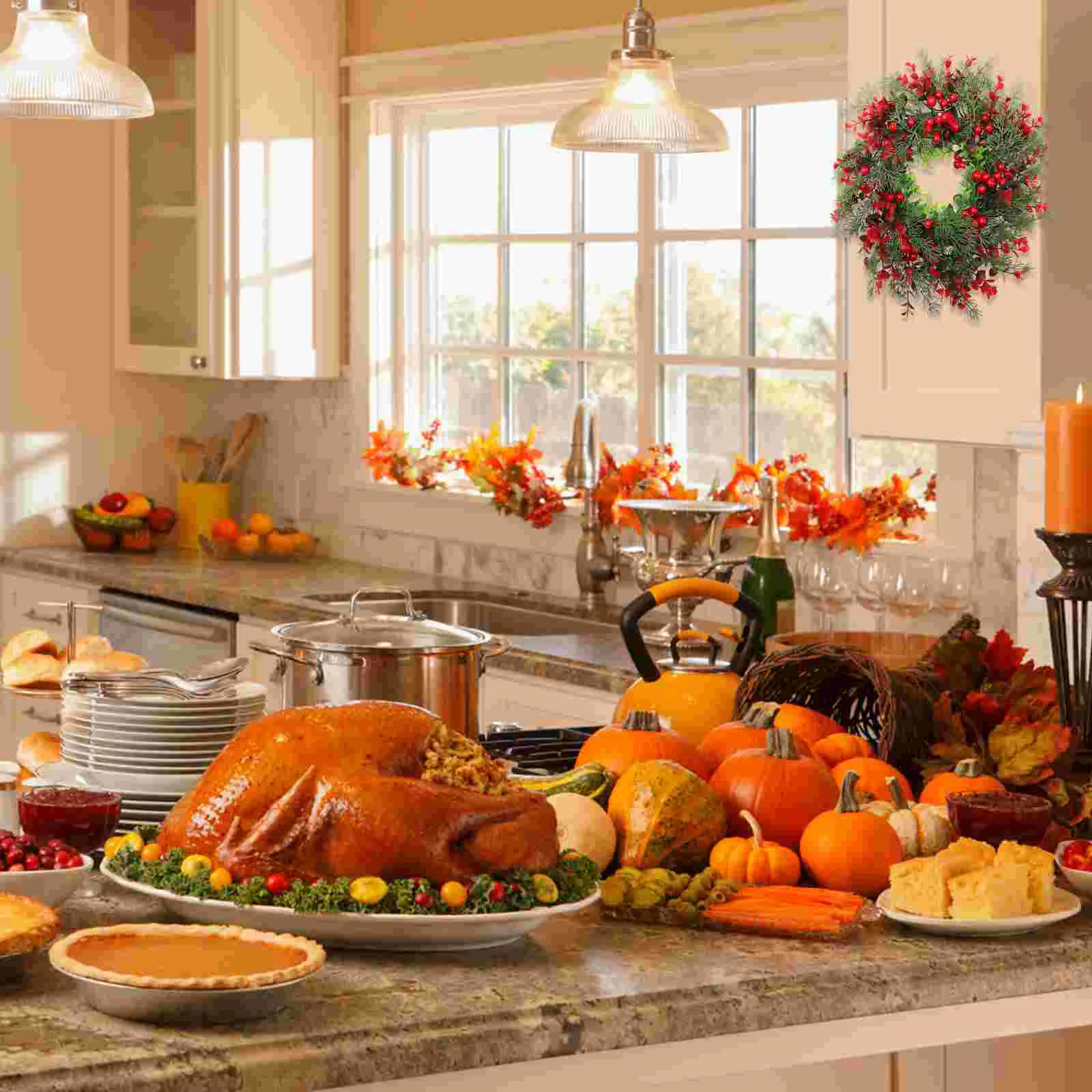 Рождественский венок с красными ягодами искусственная гирлянда декор венки