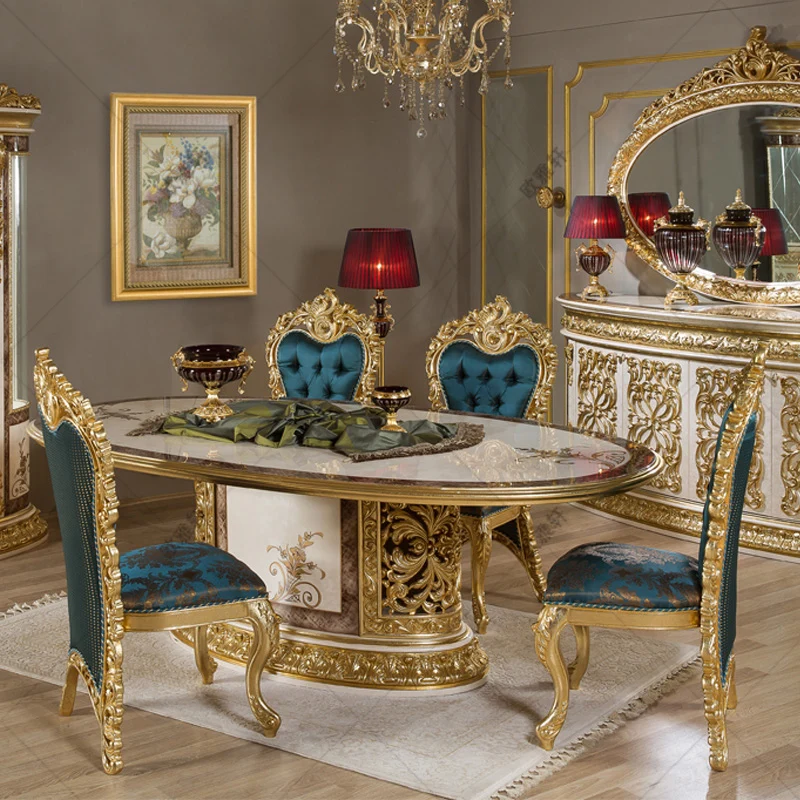 

Custom-made luxury luxury log carved dining table villa home European solid wood dining tables and chairs