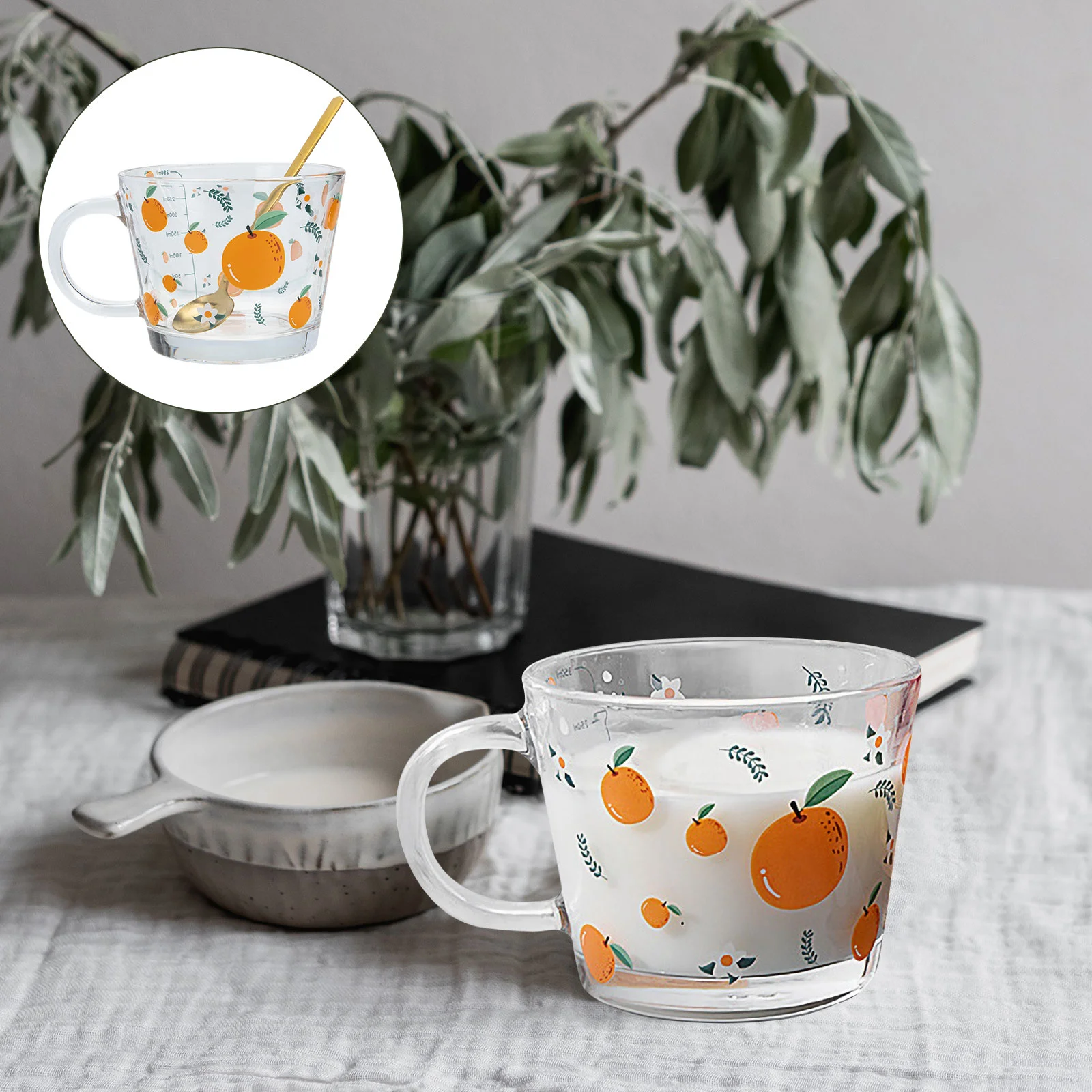 

1 Set of Household Glass Cup Lovely Water Glass Decorative Drinking Cup with Spoon