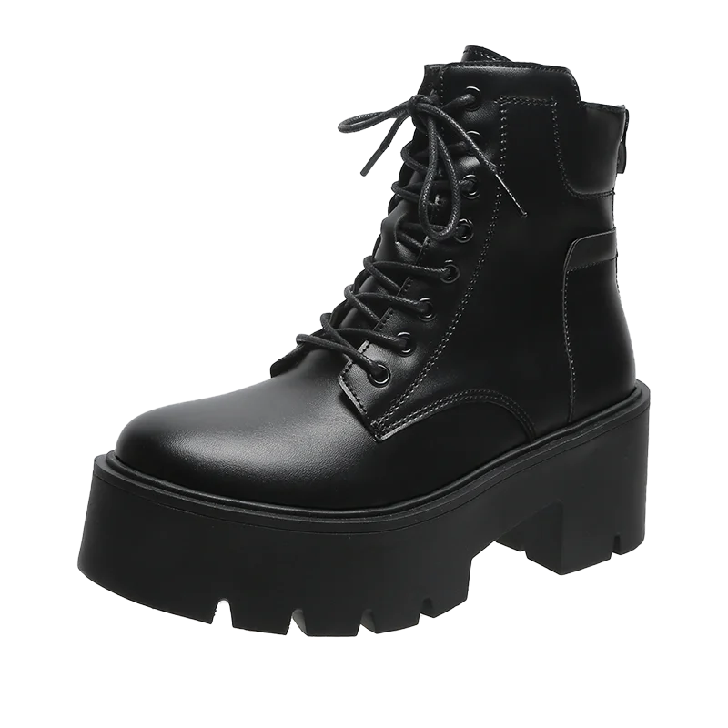 2022 Autumn New ankle boots women real leather Thick Bottom Fashion Lace Up low tube Boots All match British Style Short Boots